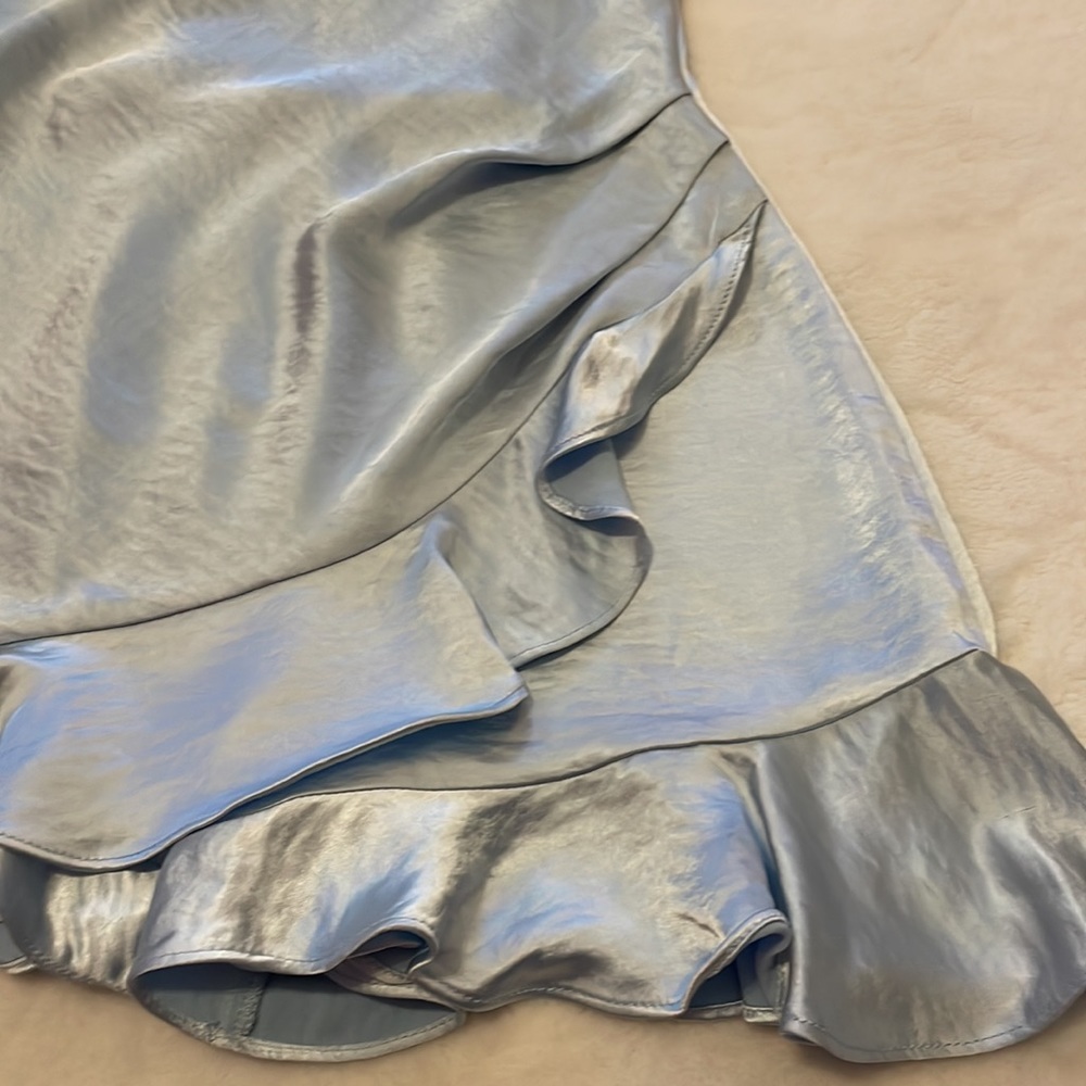 Light Blue Satin Ruffle Romper - Picture 2 of 6